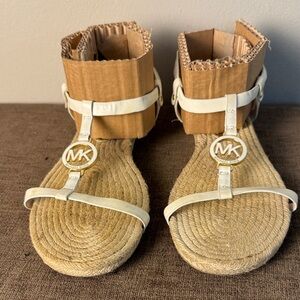 Michael Kors Cream and Natural Rope Espadrille T-Strap Sandals 9.5 M